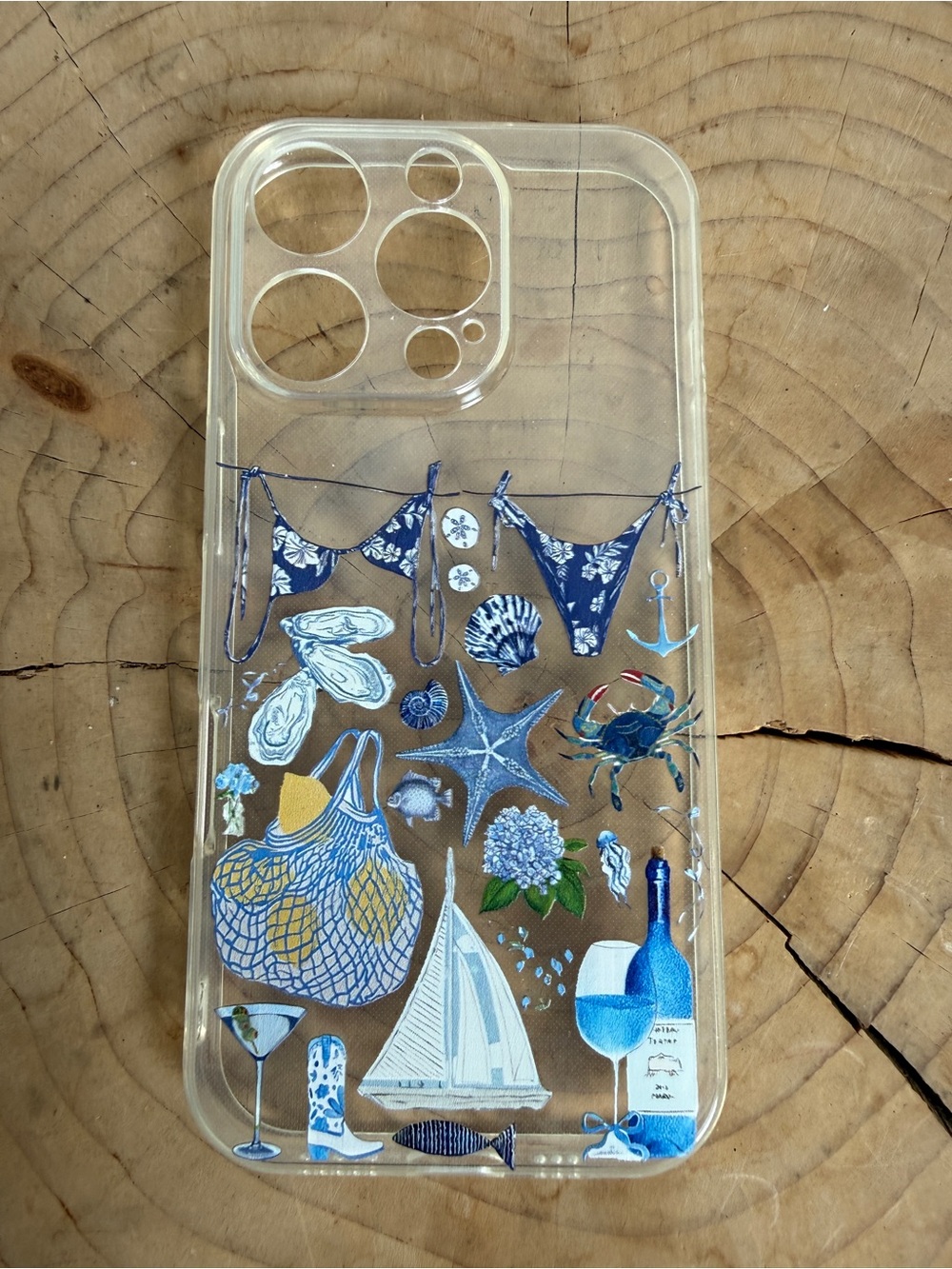 Clear Coastal Collage Case Blue Pink Beach Print iPhone 16 Pro - Picture 3 of 5